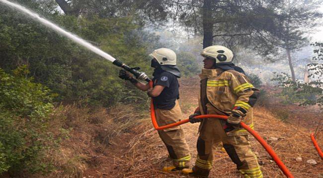 İzmir İtfaiyesi Menderes’te alevlerle mücadele ediyor